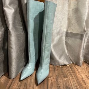 Zara Croc Leather Knee High Boots